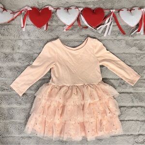 Cat & Jack 18 Months Light Pink Long Sleeve Dress Shirt with Gold Hearts Tutu